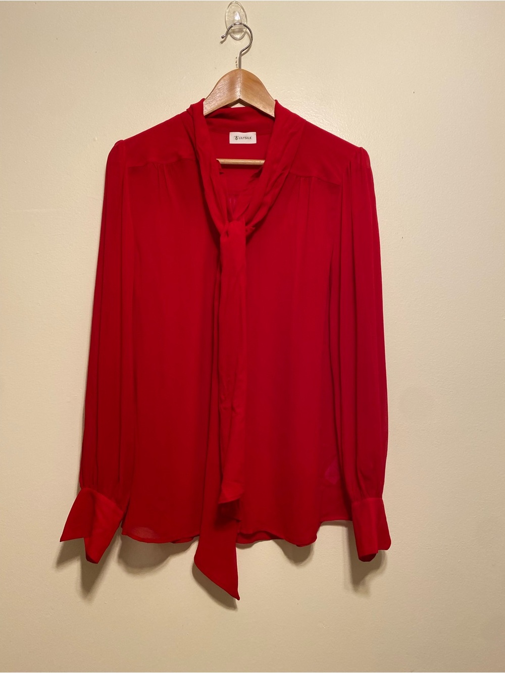 LILYSILJ Vibrant Red Tie-Neck Blouse. Size XS